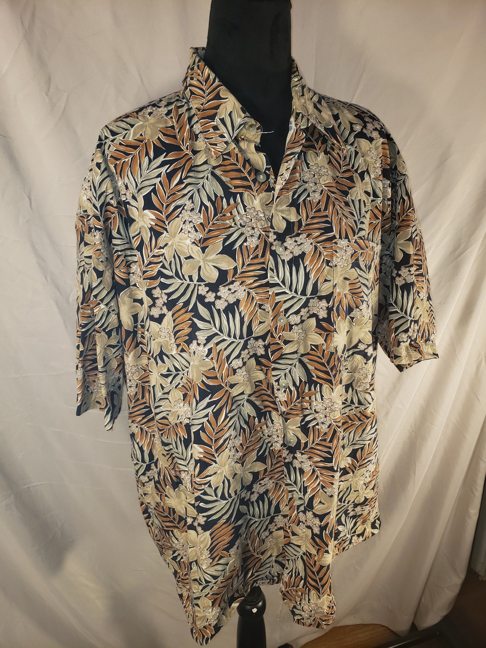Men's Casual CAMPIA Navy Floral Short-Sleeve Button-Down Shirt - XL